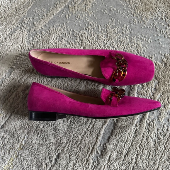 Tuckernuck fuchsia pink loafers Shoes Lily tortoise shell chain Link suede 9 - Picture 1 of 10